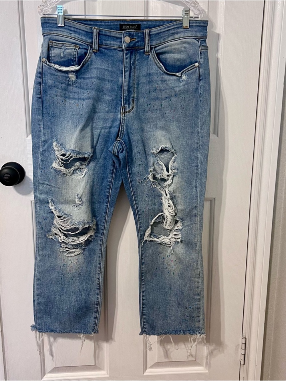 Judy Blue Light Blue Distressed Denim cropped ankle Jeans Sz 14W